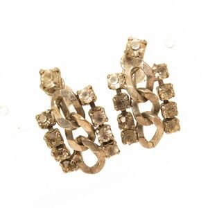 Vintage 1930's Clear Smokey Rhinestone Silver Plated Chain link SB Earrings